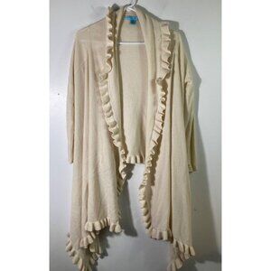 Womens Antonio‎ Melani Cashmere Sweater Wrap Ruffled Edge Cream XS Flaw